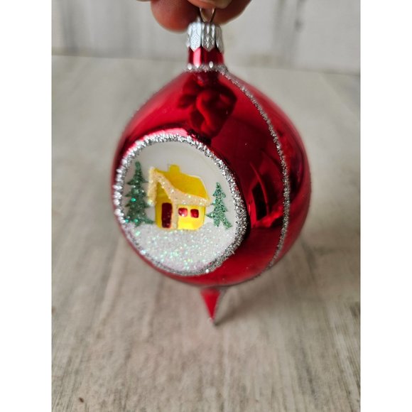 Radko country scene red indent reflector teardrop ornament vintage Xmas tree - Picture 4 of 8